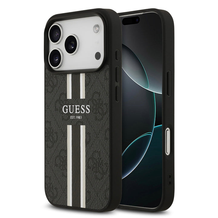 Guess iPhone 17 Pro Backcover hoesje - MagSafe - 4G Printed Stripes - Zwart-Hoesjes-Ilumina Benelux