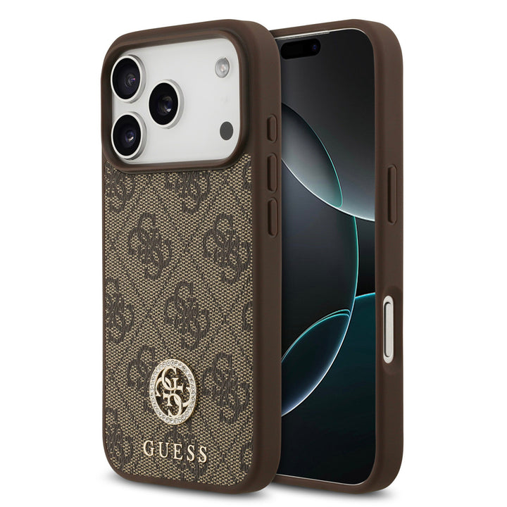 Guess iPhone 17 Pro Backcover hoesje - MagSafe - 4G Strass Logo - Bruin-Hoesjes-Ilumina Benelux