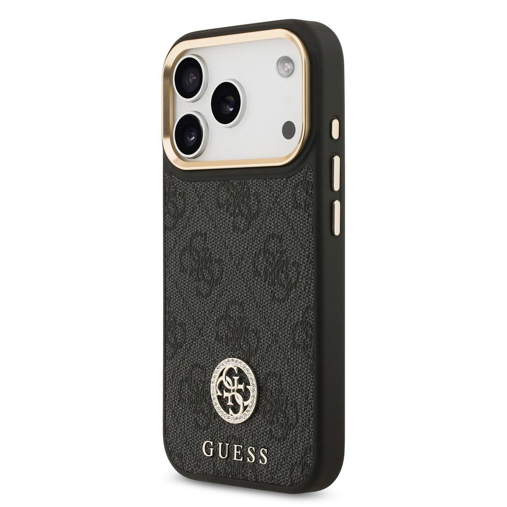 Guess iPhone 17 Pro Backcover hoesje - MagSafe - 4G Strass Logo - Gold Edge - Zwart-Hoesjes-Ilumina Benelux