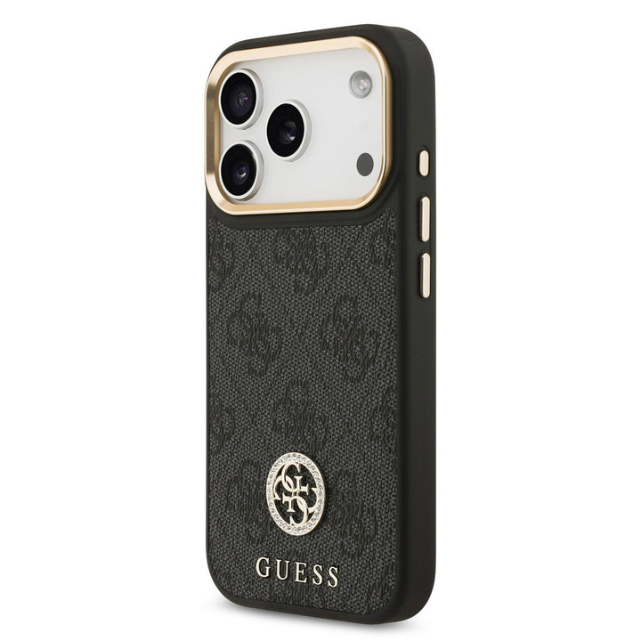 Guess iPhone 17 Pro Backcover hoesje - MagSafe - 4G Strass Logo - Gold Edge - Zwart-Hoesjes-Ilumina Benelux