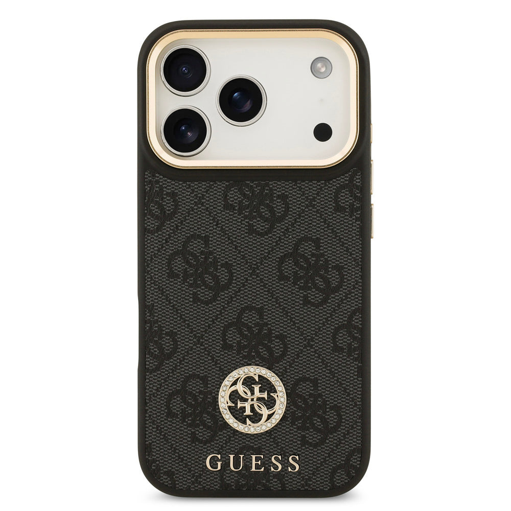 Guess iPhone 17 Pro Backcover hoesje - MagSafe - 4G Strass Logo - Gold Edge - Zwart-Hoesjes-Ilumina Benelux