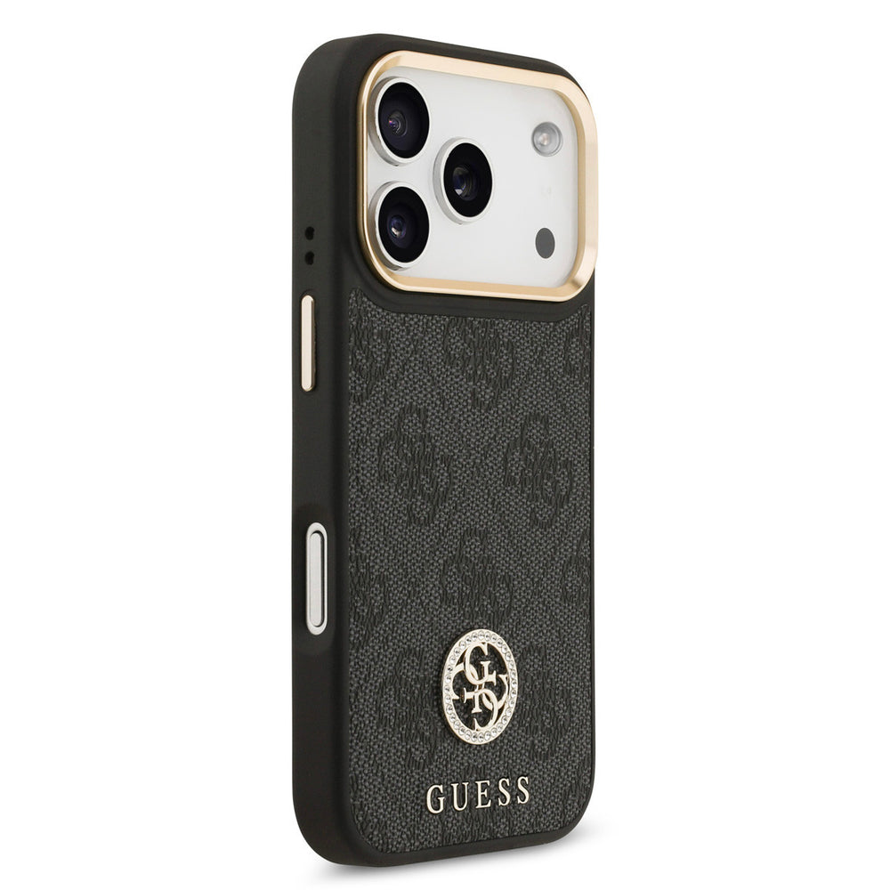 Guess iPhone 17 Pro Backcover hoesje - MagSafe - 4G Strass Logo - Gold Edge - Zwart-Hoesjes-Ilumina Benelux