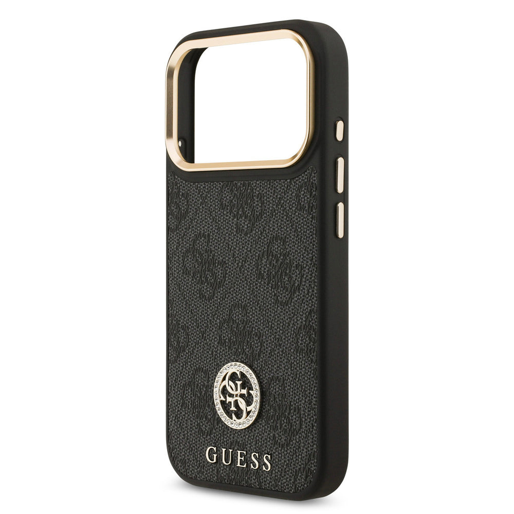 Guess iPhone 17 Pro Backcover hoesje - MagSafe - 4G Strass Logo - Gold Edge - Zwart-Hoesjes-Ilumina Benelux