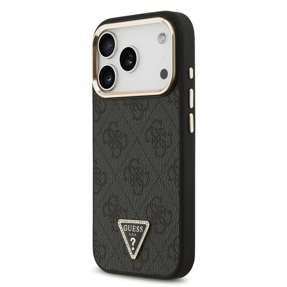 Guess iPhone 17 Pro Backcover hoesje - MagSafe - 4G Triangle Logo - Gold Edge - Zwart-Hoesjes-Ilumina Benelux