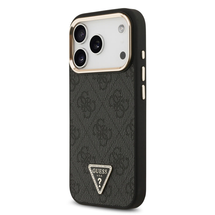 Guess iPhone 17 Pro Backcover hoesje - MagSafe - 4G Triangle Logo - Gold Edge - Zwart-Hoesjes-Ilumina Benelux