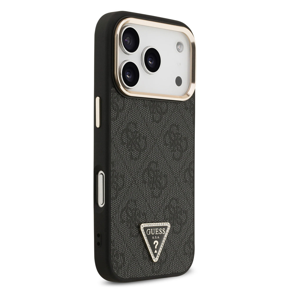Guess iPhone 17 Pro Backcover hoesje - MagSafe - 4G Triangle Logo - Gold Edge - Zwart-Hoesjes-Ilumina Benelux