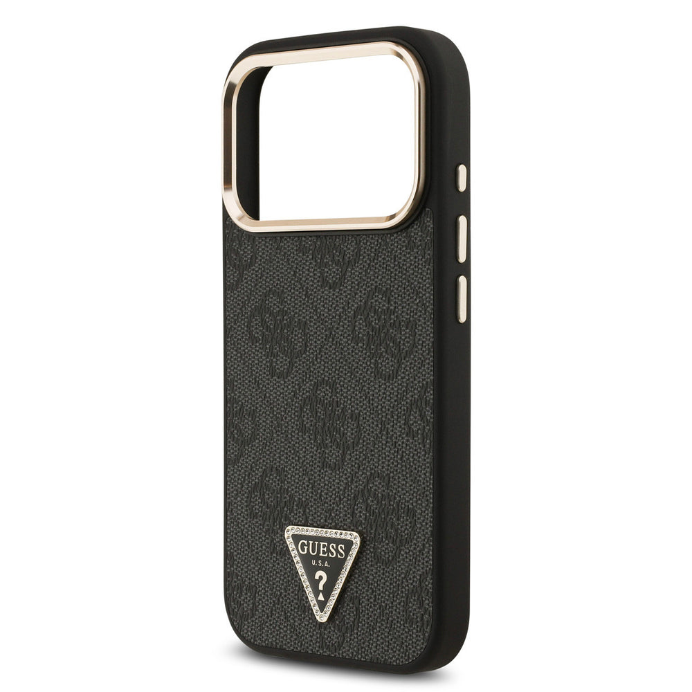 Guess iPhone 17 Pro Backcover hoesje - MagSafe - 4G Triangle Logo - Gold Edge - Zwart-Hoesjes-Ilumina Benelux