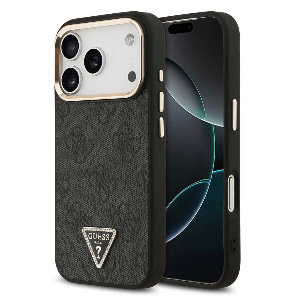 Guess iPhone 17 Pro Backcover hoesje - MagSafe - 4G Triangle Logo - Gold Edge - Zwart-Hoesjes-Ilumina Benelux