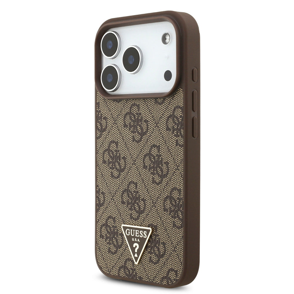 Guess iPhone 17 Pro Backcover hoesje - MagSafe - 4G Triangle Logo - Pearl Strap - Bruin-Hoesjes-Ilumina Benelux