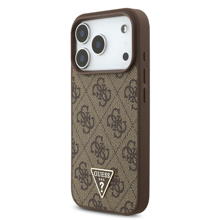 Guess iPhone 17 Pro Backcover hoesje - MagSafe - 4G Triangle Logo - Pearl Strap - Bruin-Hoesjes-Ilumina Benelux