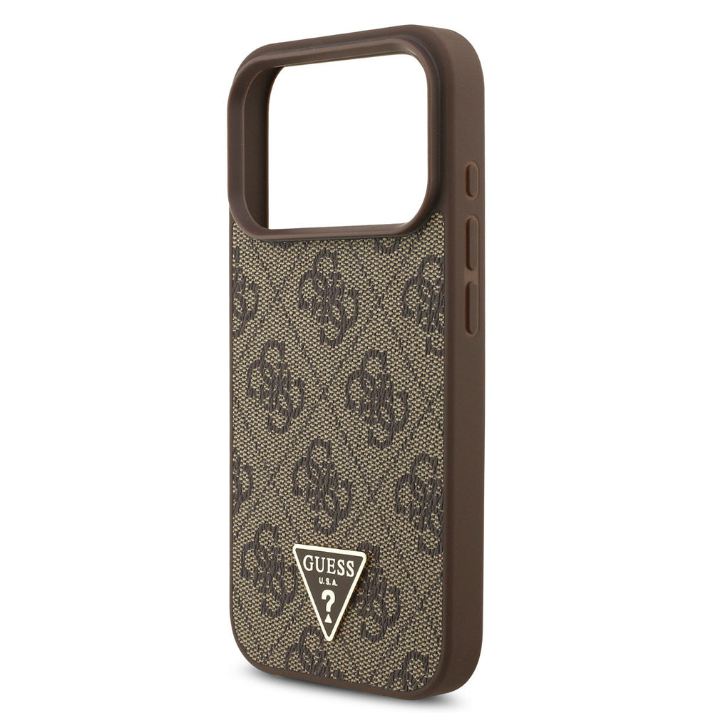 Guess iPhone 17 Pro Backcover hoesje - MagSafe - 4G Triangle Logo - Pearl Strap - Bruin-Hoesjes-Ilumina Benelux