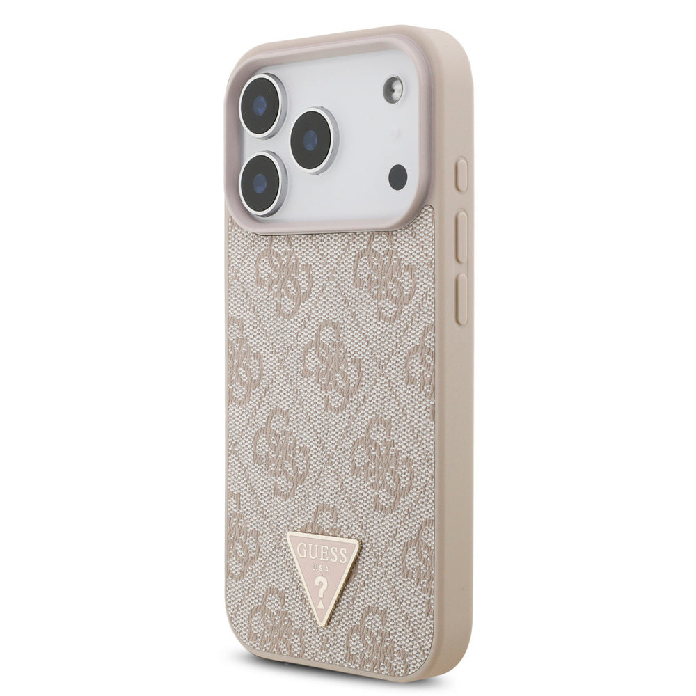 Guess iPhone 17 Pro Backcover hoesje - MagSafe - 4G Triangle Logo - Pearl Strap - Roze-Hoesjes-Ilumina Benelux