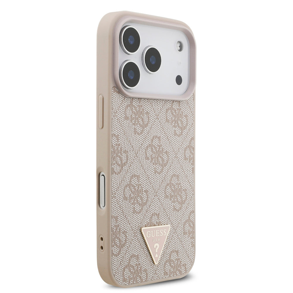 Guess iPhone 17 Pro Backcover hoesje - MagSafe - 4G Triangle Logo - Pearl Strap - Roze-Hoesjes-Ilumina Benelux