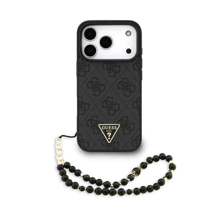 Guess iPhone 17 Pro Backcover hoesje - MagSafe - 4G Triangle Logo - Pearl Strap - Zwart-Hoesjes-Ilumina Benelux