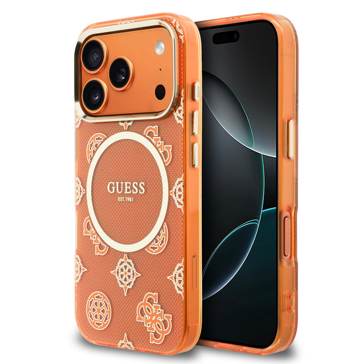 Guess iPhone 17 Pro Backcover hoesje - MagSafe - IML Peony Dot - Oranje-Hoesjes-Ilumina Benelux