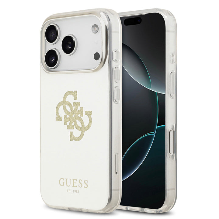 Guess iPhone 17 Pro Backcover hoesje - MagSafe - Mirror Case With Big 4G Glittern Logo - Goud-Hoesjes-Ilumina Benelux