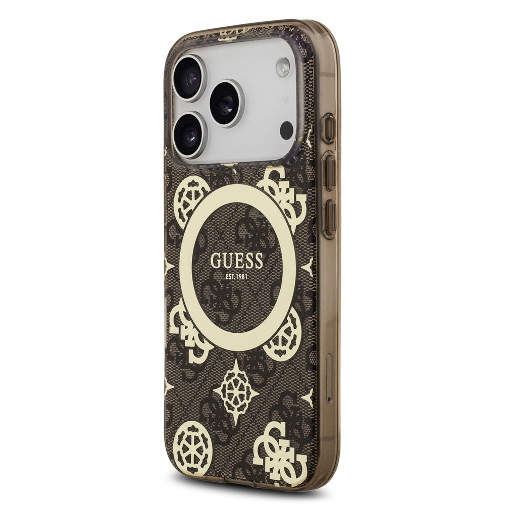 Guess iPhone 17 Pro Backcover hoesje - MagSafe - Peony on 4G Background - Bruin-Hoesjes-Ilumina Benelux