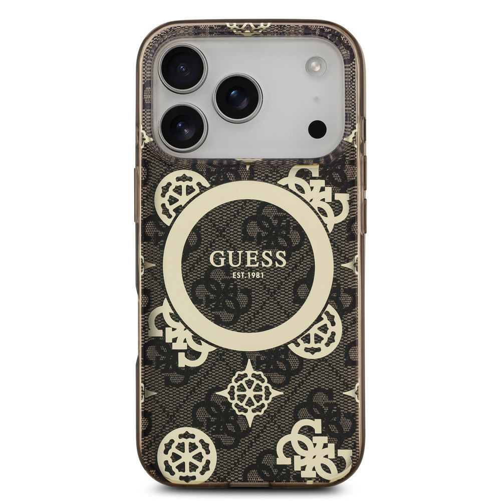Guess iPhone 17 Pro Backcover hoesje - MagSafe - Peony on 4G Background - Bruin-Hoesjes-Ilumina Benelux