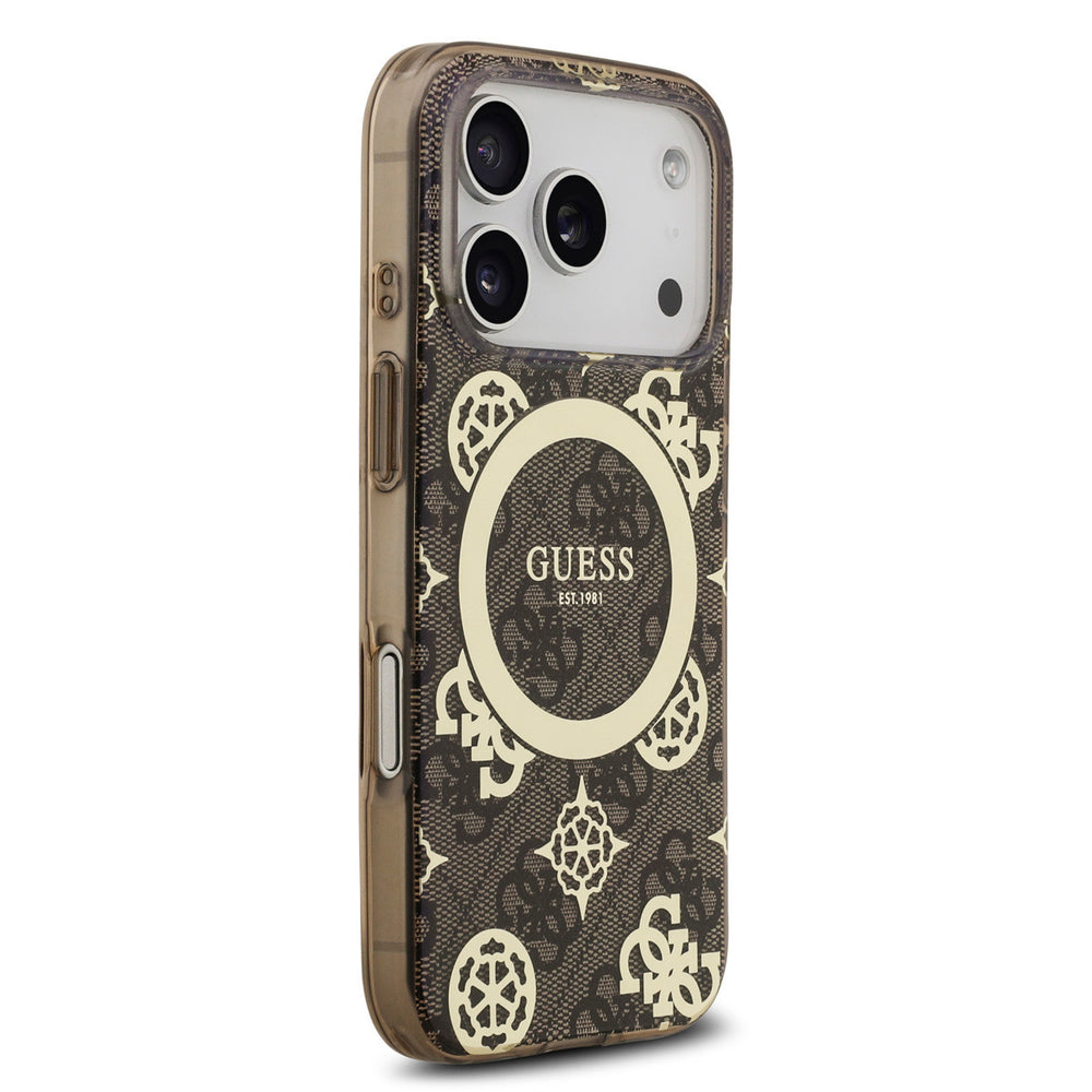 Guess iPhone 17 Pro Backcover hoesje - MagSafe - Peony on 4G Background - Bruin-Hoesjes-Ilumina Benelux
