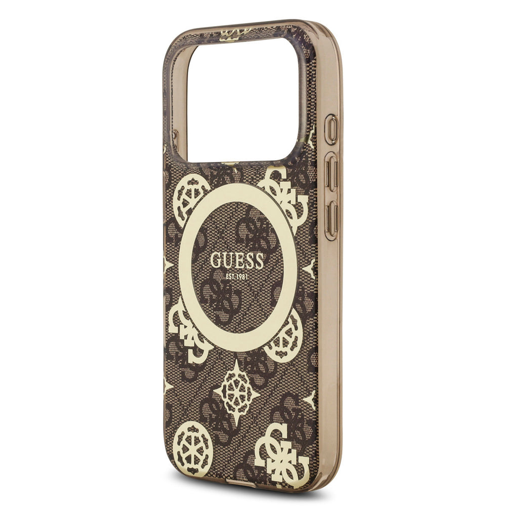 Guess iPhone 17 Pro Backcover hoesje - MagSafe - Peony on 4G Background - Bruin-Hoesjes-Ilumina Benelux