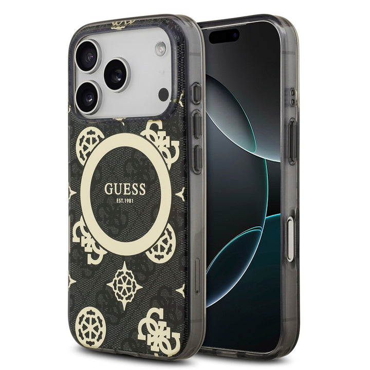 Guess iPhone 17 Pro Backcover hoesje - MagSafe - Peony on 4G Background - Zwart-Hoesjes-Ilumina Benelux