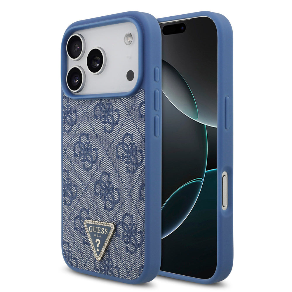 Guess iPhone 17 Pro Backcover hoesje - MagSafe With Crossbody Lanyard - 4G Triangle Logo - Blauw-Hoesjes-Ilumina Benelux