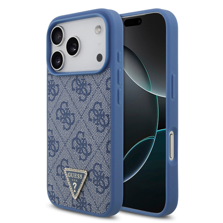 Guess iPhone 17 Pro Backcover hoesje - MagSafe With Crossbody Lanyard - 4G Triangle Logo - Blauw-Hoesjes-Ilumina Benelux