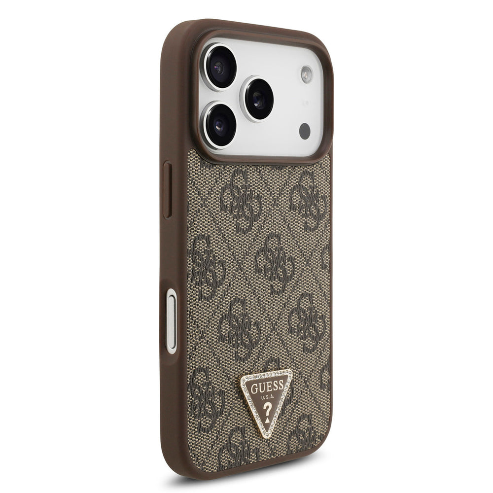 Guess iPhone 17 Pro Backcover hoesje - MagSafe With Crossbody Lanyard - 4G Triangle Logo - Bruin-Hoesjes-Ilumina Benelux