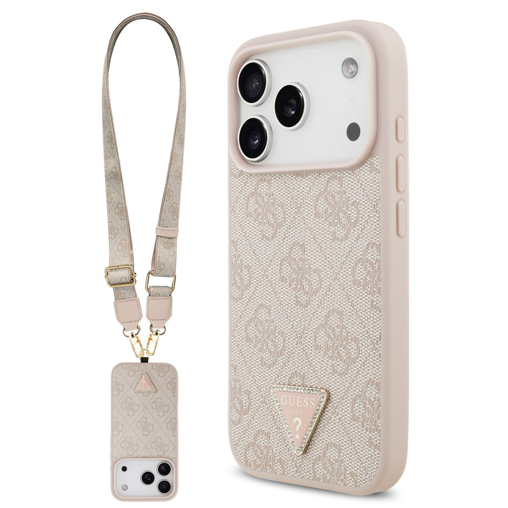 Guess iPhone 17 Pro Backcover hoesje - MagSafe With Crossbody Lanyard - 4G Triangle Logo - Roze-Hoesjes-Ilumina Benelux