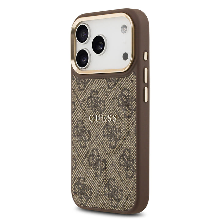 Guess iPhone 17 Pro Backcover hoesje - Magsafe - 4G Classic Logo - Gold Edge - Bruin-Hoesjes-Ilumina Benelux