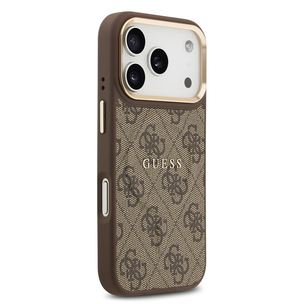 Guess iPhone 17 Pro Backcover hoesje - Magsafe - 4G Classic Logo - Gold Edge - Bruin-Hoesjes-Ilumina Benelux