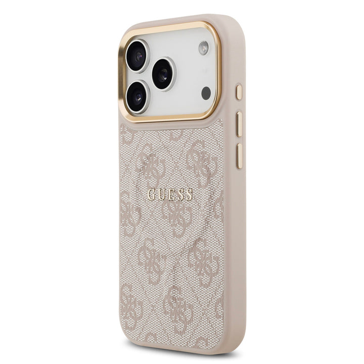 Guess iPhone 17 Pro Backcover hoesje - Magsafe - 4G Classic Logo - Gold Edge - Roze-Hoesjes-Ilumina Benelux