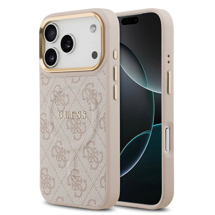 Guess iPhone 17 Pro Backcover hoesje - Magsafe - 4G Classic Logo - Gold Edge - Roze-Hoesjes-Ilumina Benelux