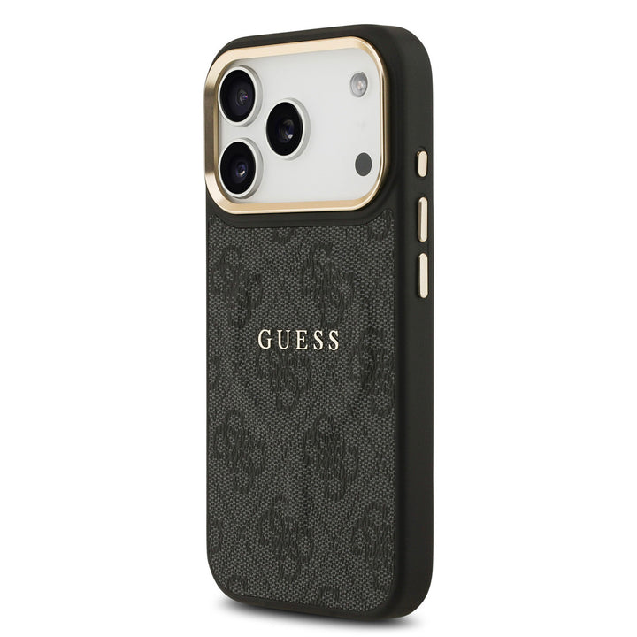 Guess iPhone 17 Pro Backcover hoesje - Magsafe - 4G Classic Logo - Gold Edge - Zwart-Hoesjes-Ilumina Benelux