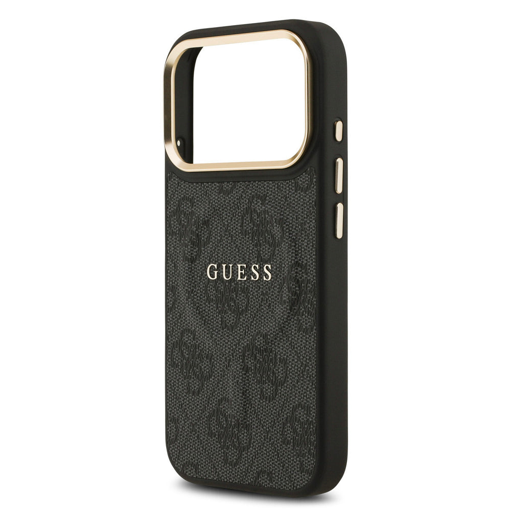 Guess iPhone 17 Pro Backcover hoesje - Magsafe - 4G Classic Logo - Gold Edge - Zwart-Hoesjes-Ilumina Benelux
