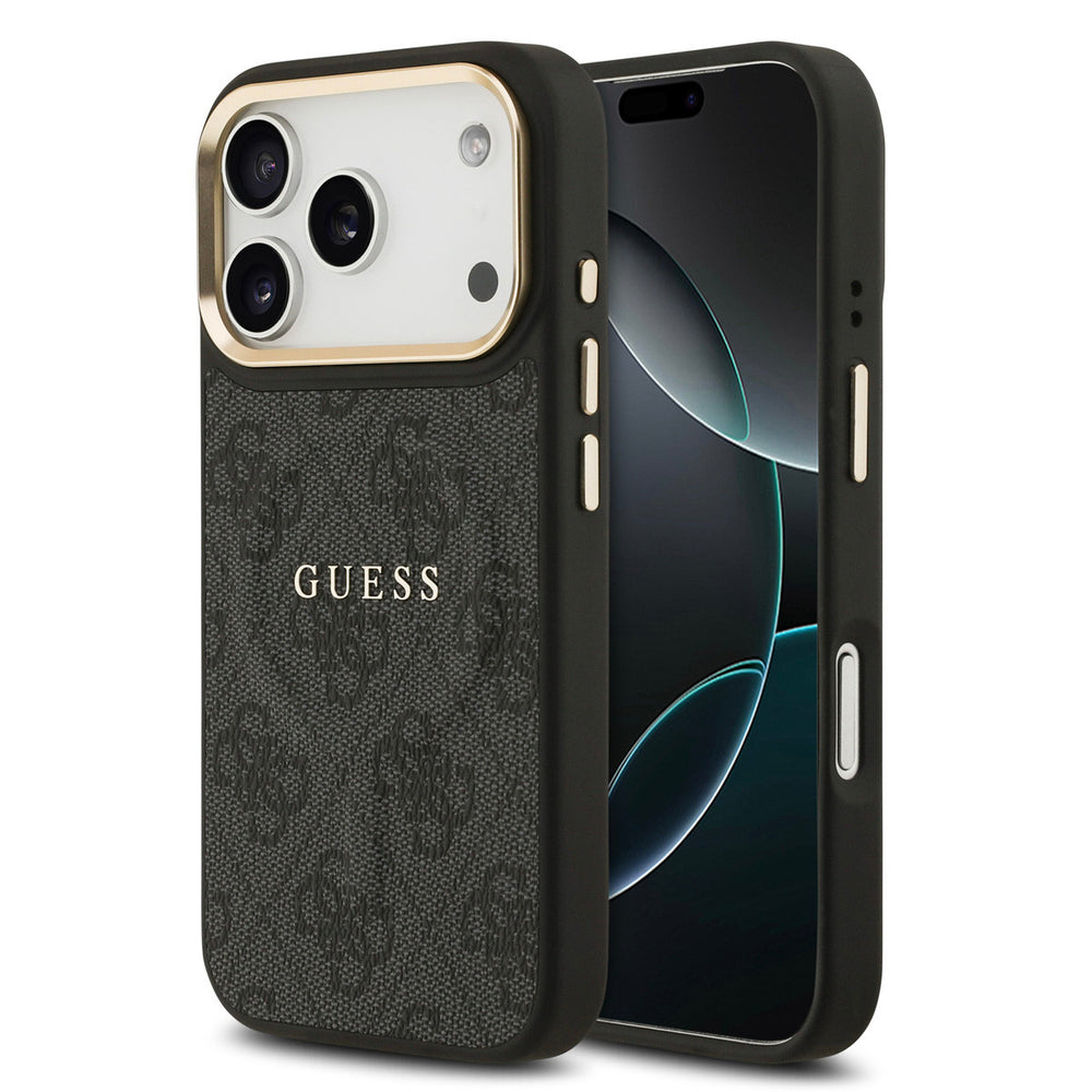 Guess iPhone 17 Pro Backcover hoesje - Magsafe - 4G Classic Logo - Gold Edge - Zwart-Hoesjes-Ilumina Benelux