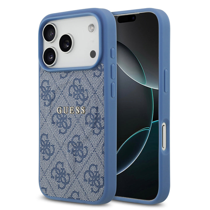 Guess iPhone 17 Pro Backcover hoesje - Magsafe PU Leather - 4G Classic Logo - Blauw-Hoesjes-Ilumina Benelux