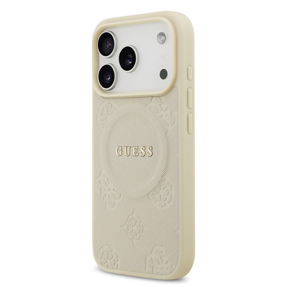 Guess iPhone 17 Pro Backcover hoesje - Magsafe PU Leather - Peony Hot Stamp - Beige-Hoesjes-Ilumina Benelux