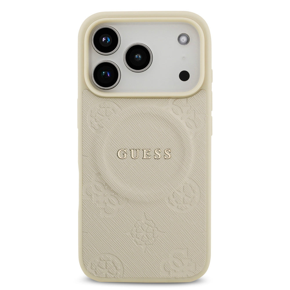 Guess iPhone 17 Pro Backcover hoesje - Magsafe PU Leather - Peony Hot Stamp - Beige-Hoesjes-Ilumina Benelux