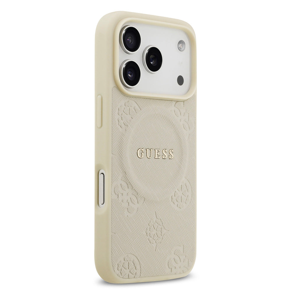 Guess iPhone 17 Pro Backcover hoesje - Magsafe PU Leather - Peony Hot Stamp - Beige-Hoesjes-Ilumina Benelux