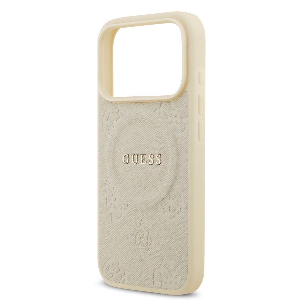 Guess iPhone 17 Pro Backcover hoesje - Magsafe PU Leather - Peony Hot Stamp - Beige-Hoesjes-Ilumina Benelux