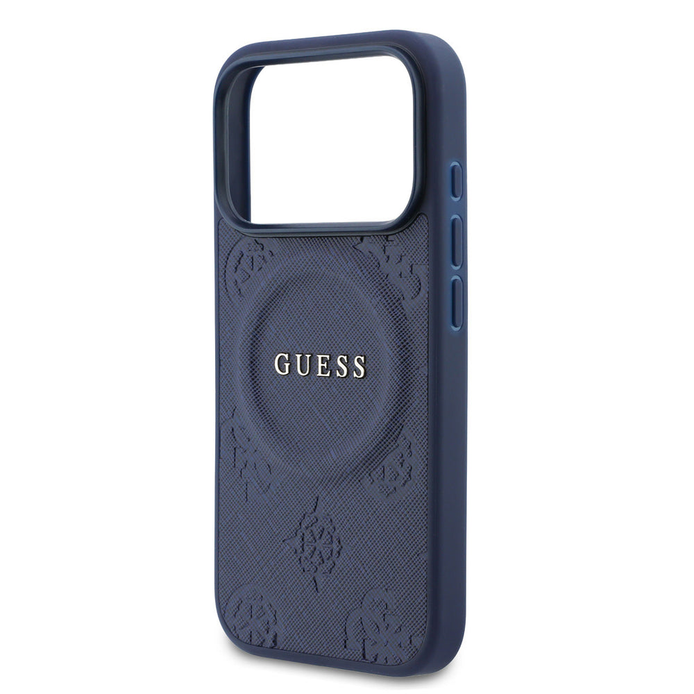 Guess iPhone 17 Pro Backcover hoesje - Magsafe - PU Leather Peony Hot Stamp Design - Navy-Hoesjes-Ilumina Benelux