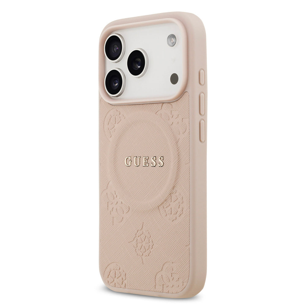 Guess iPhone 17 Pro Backcover hoesje - Magsafe PU Leather - Peony Hot Stamp - Roze-Hoesjes-Ilumina Benelux