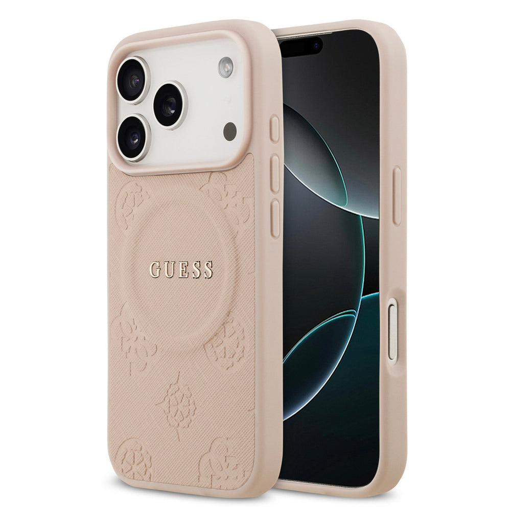Guess iPhone 17 Pro Backcover hoesje - Magsafe PU Leather - Peony Hot Stamp - Roze-Hoesjes-Ilumina Benelux
