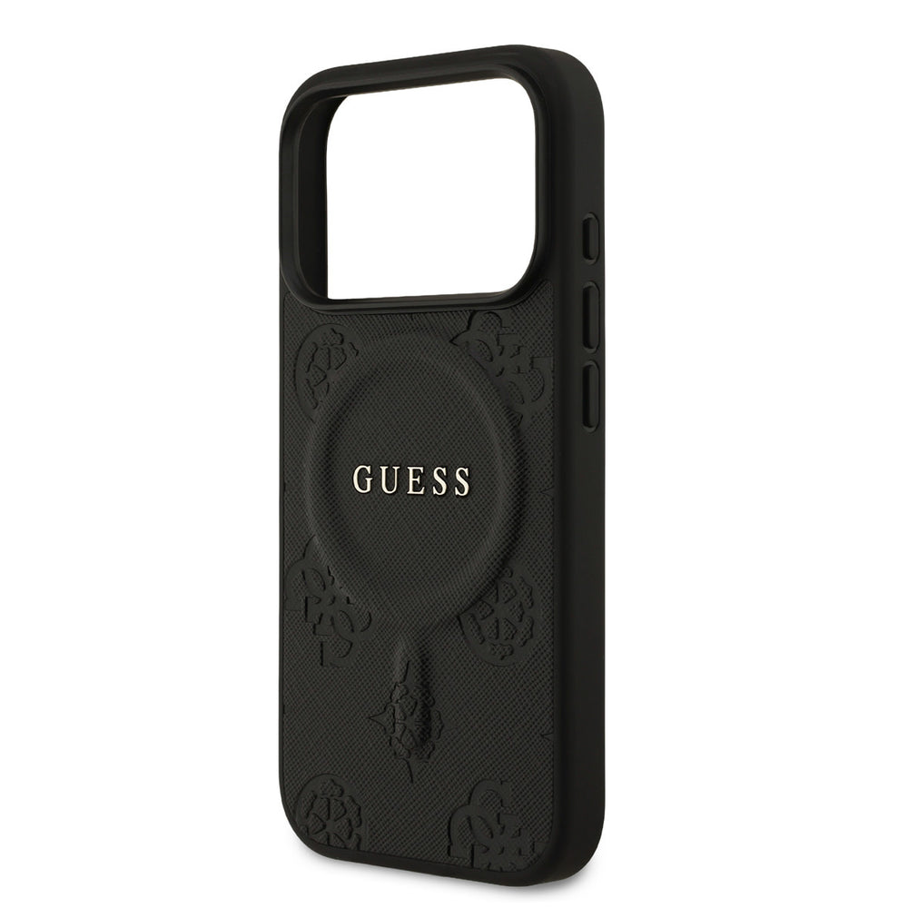 Guess iPhone 17 Pro Backcover hoesje - Magsafe PU Leather - Peony Hot Stamp - Zwart-Hoesjes-Ilumina Benelux