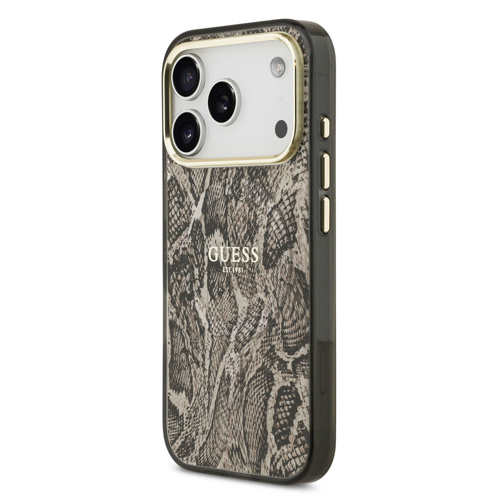 Guess iPhone 17 Pro Backcover hoesje - Magsafe - Python Pattern - Bruin-Hoesjes-Ilumina Benelux