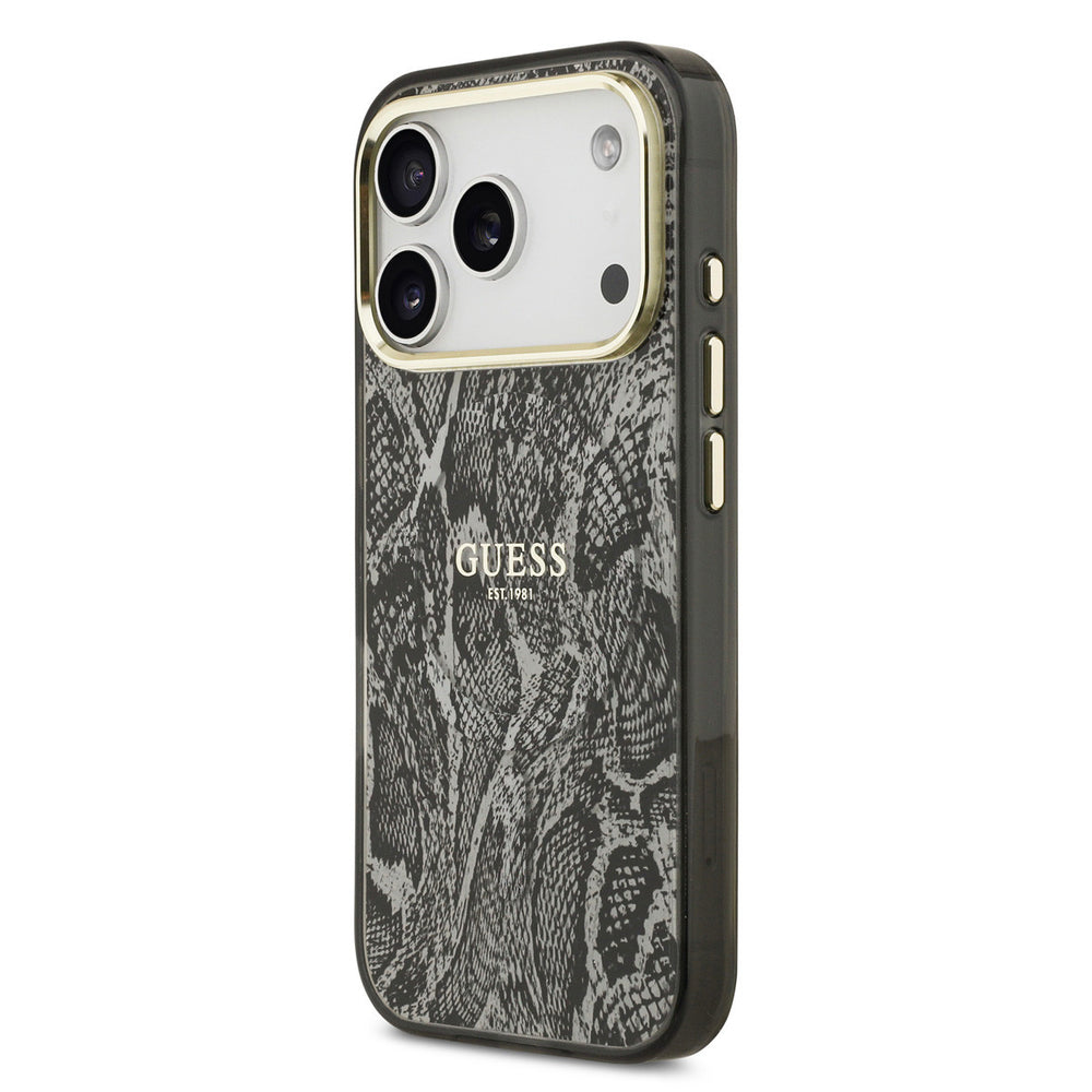 Guess iPhone 17 Pro Backcover hoesje - Magsafe - Python Pattern - Zwart-Hoesjes-Ilumina Benelux