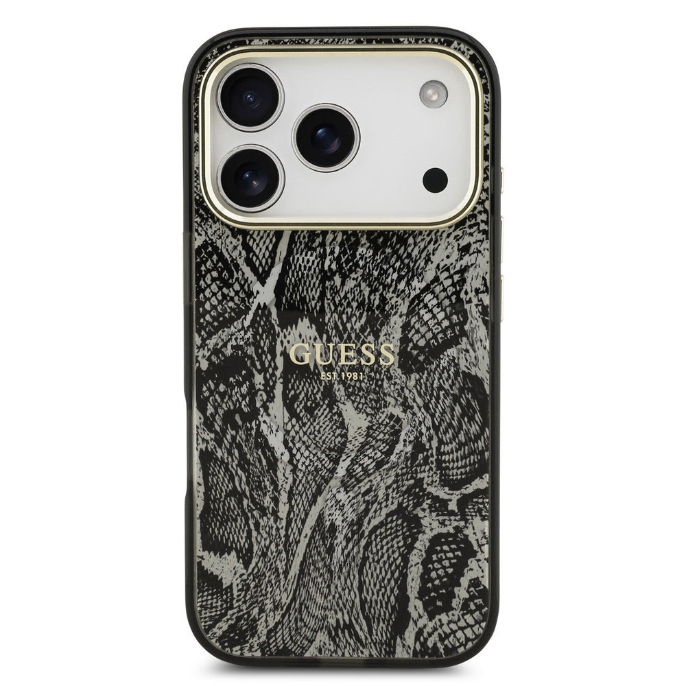 Guess iPhone 17 Pro Backcover hoesje - Magsafe - Python Pattern - Zwart-Hoesjes-Ilumina Benelux
