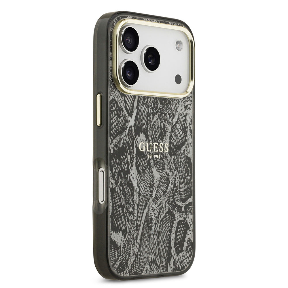 Guess iPhone 17 Pro Backcover hoesje - Magsafe - Python Pattern - Zwart-Hoesjes-Ilumina Benelux
