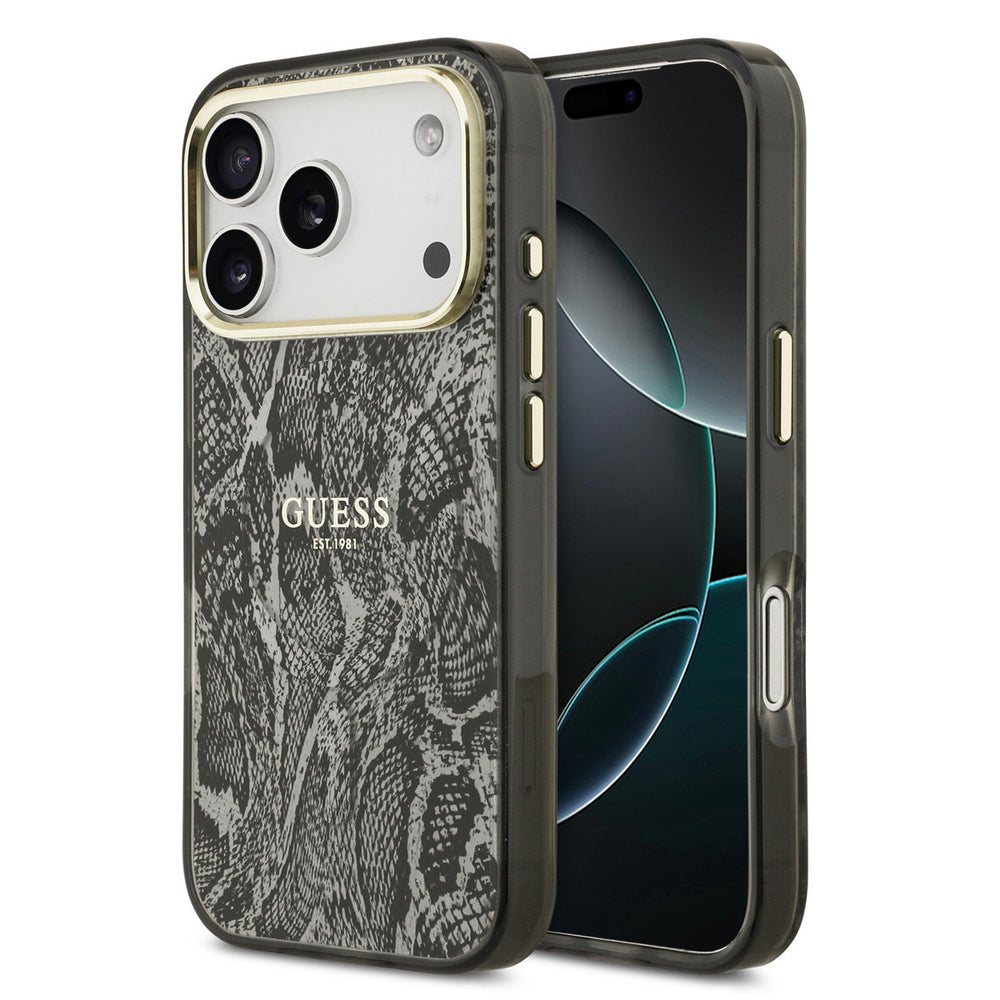 Guess iPhone 17 Pro Backcover hoesje - Magsafe - Python Pattern - Zwart-Hoesjes-Ilumina Benelux